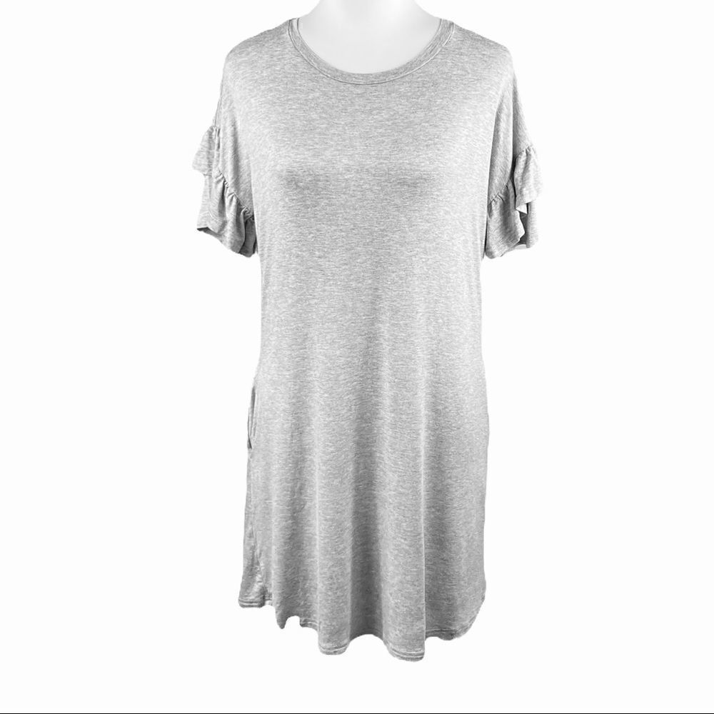 Simply Southern Light Heather Gray Short Sleeves With Ruffles Dress, Size S‎